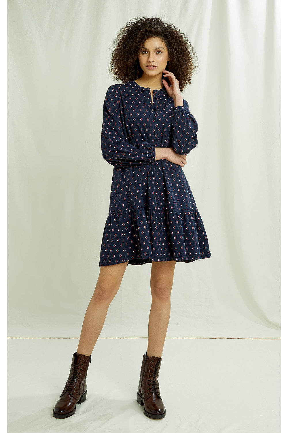 Robe marine à motifs en coton bio - Sahana