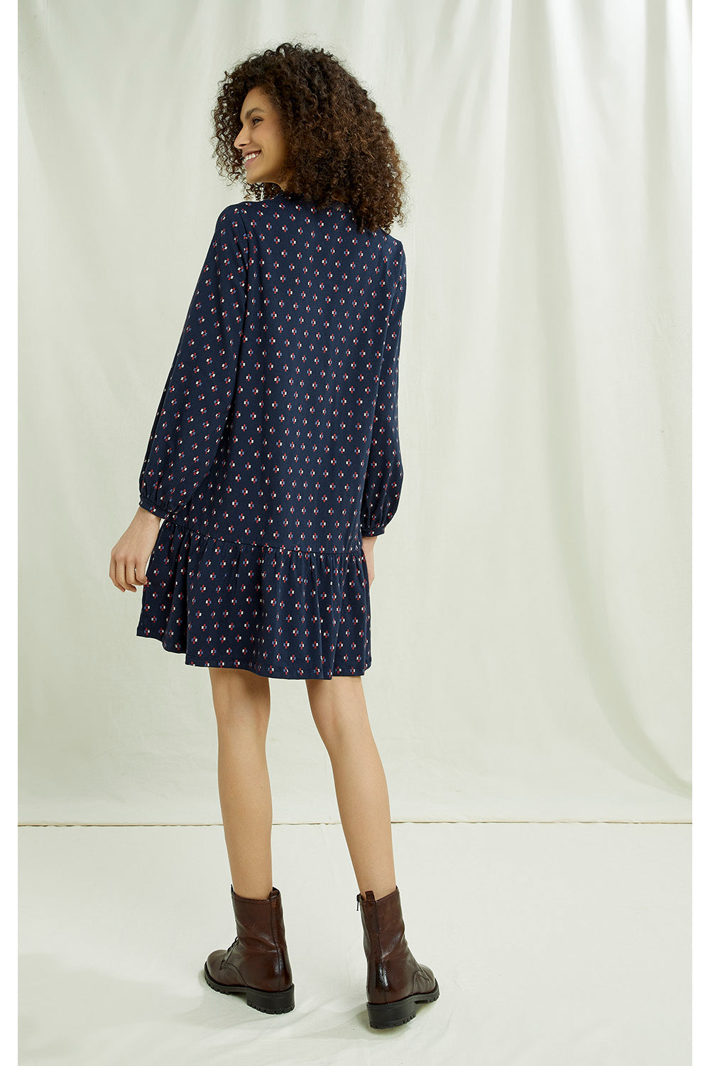 Robe marine à motifs en coton bio - Sahana