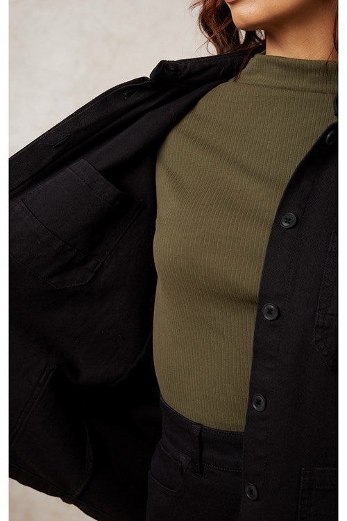 Veste noire en denim et coton bio - sally twill jacket black