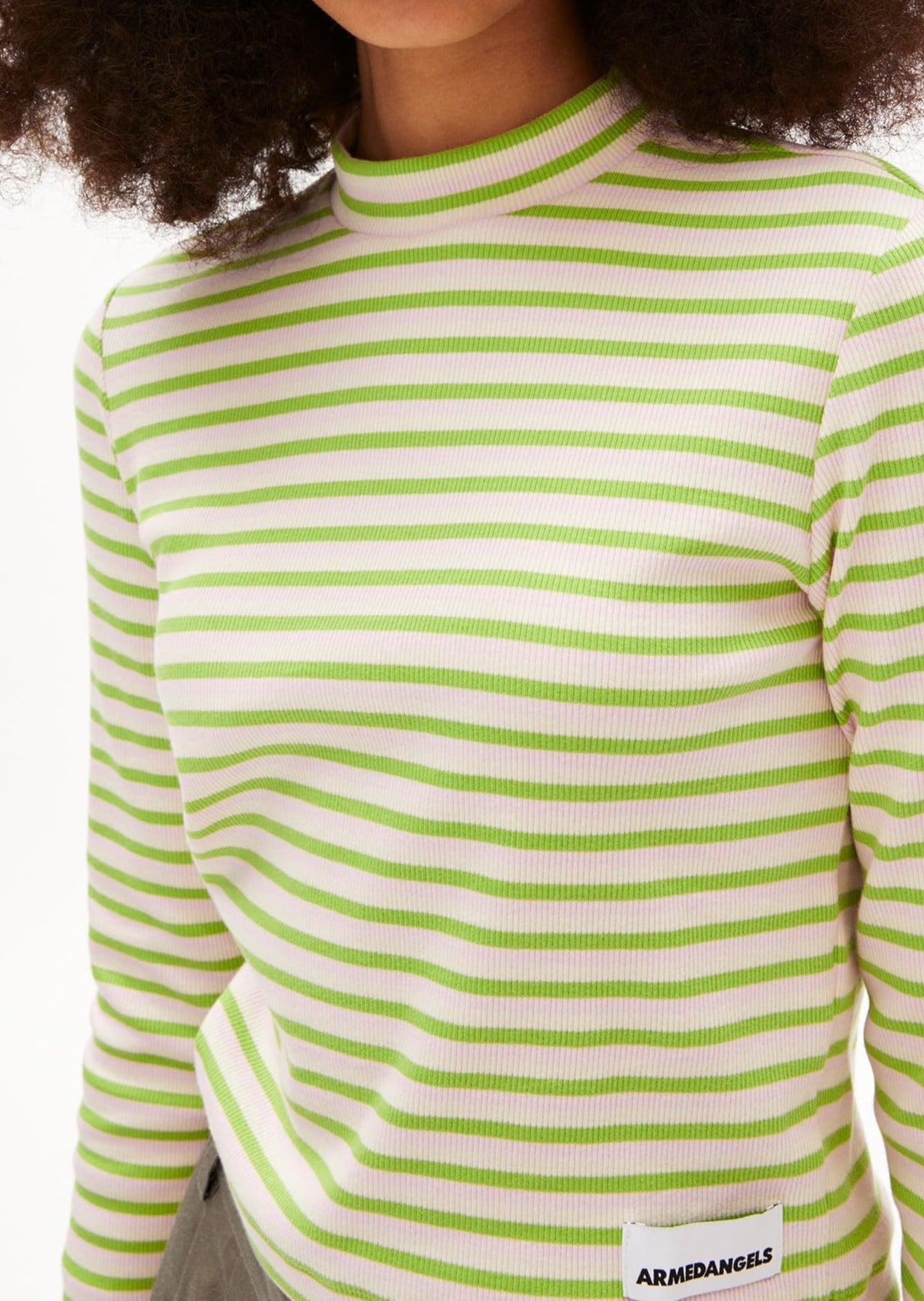 Sous-pull rayé en coton bio | vert et rose "salmaraa stripes super lime-pink light"