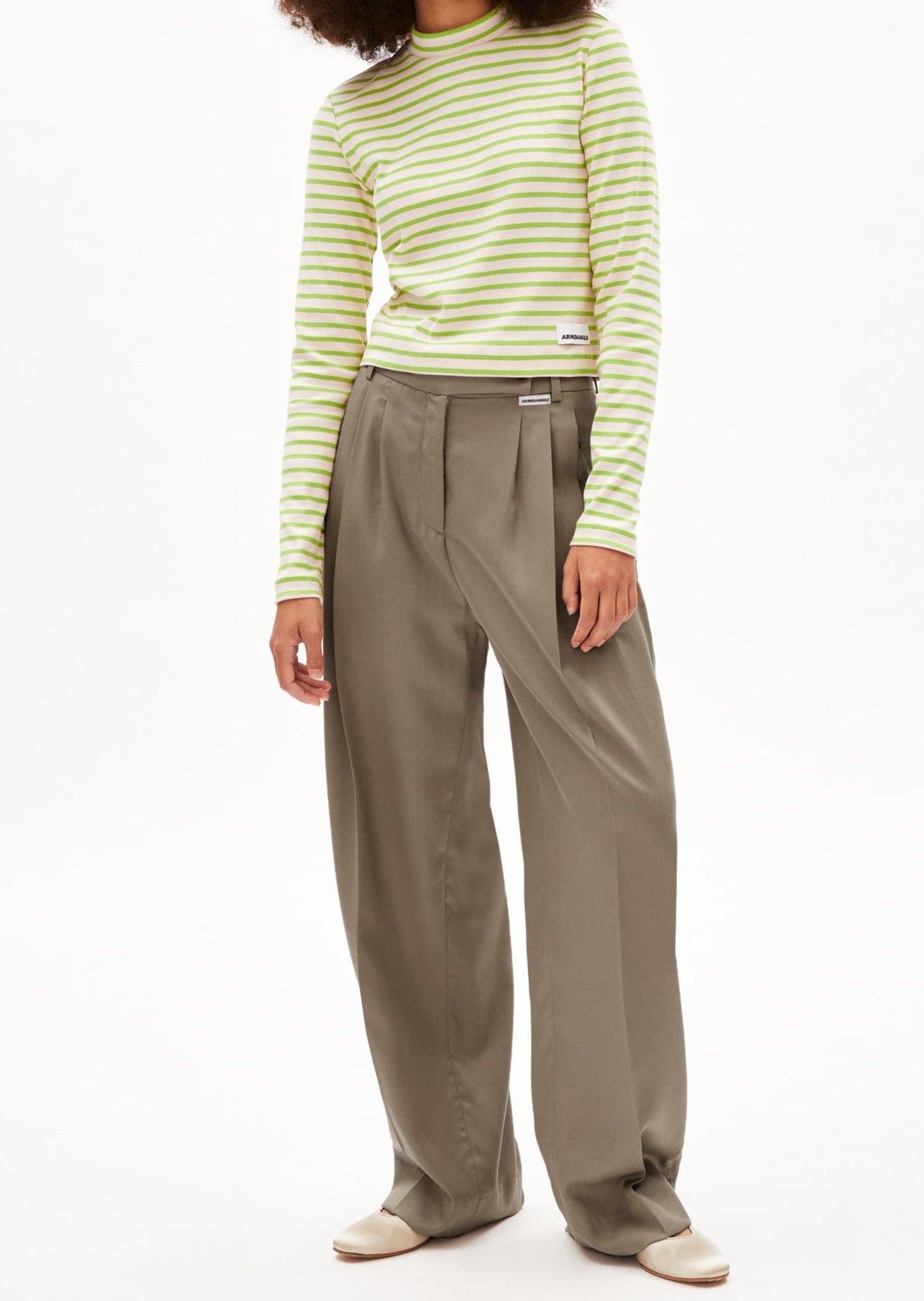 Sous-pull rayé en coton bio | vert et rose "salmaraa stripes super lime-pink light"