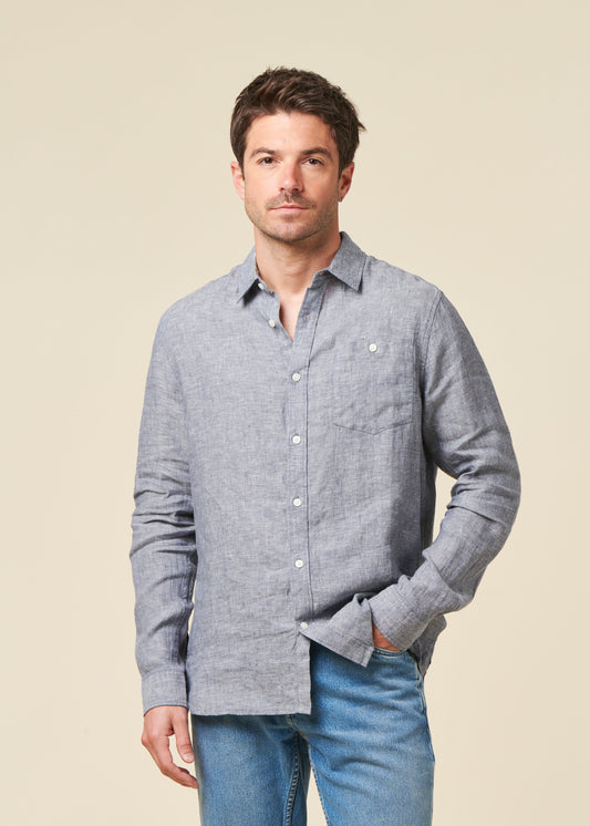 Chemise en lin biologique | vintage indigo "regular linen shirt vintage indigo"