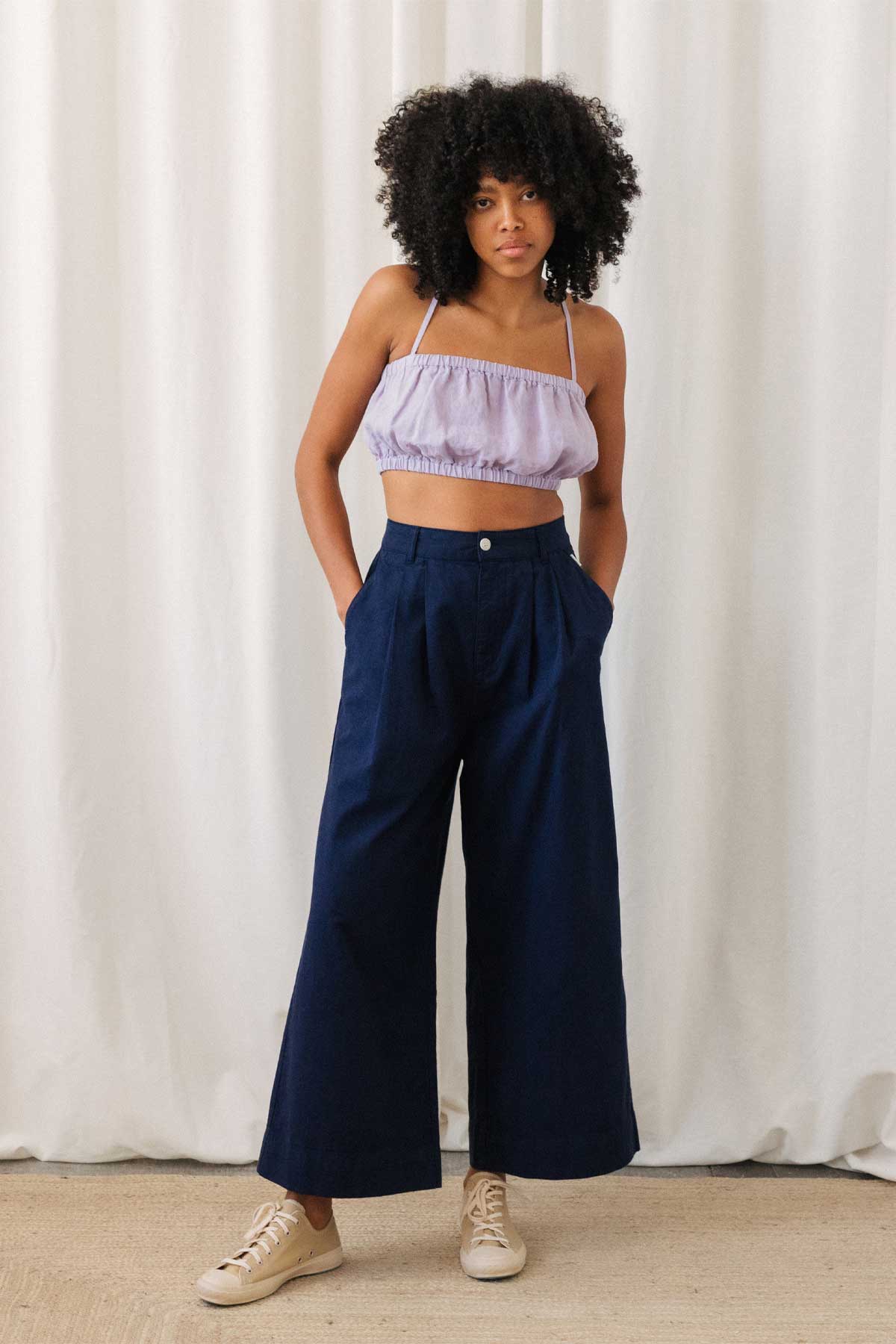 Pantalon ample en coton biologique | bleu "Sandhamn - blue night"