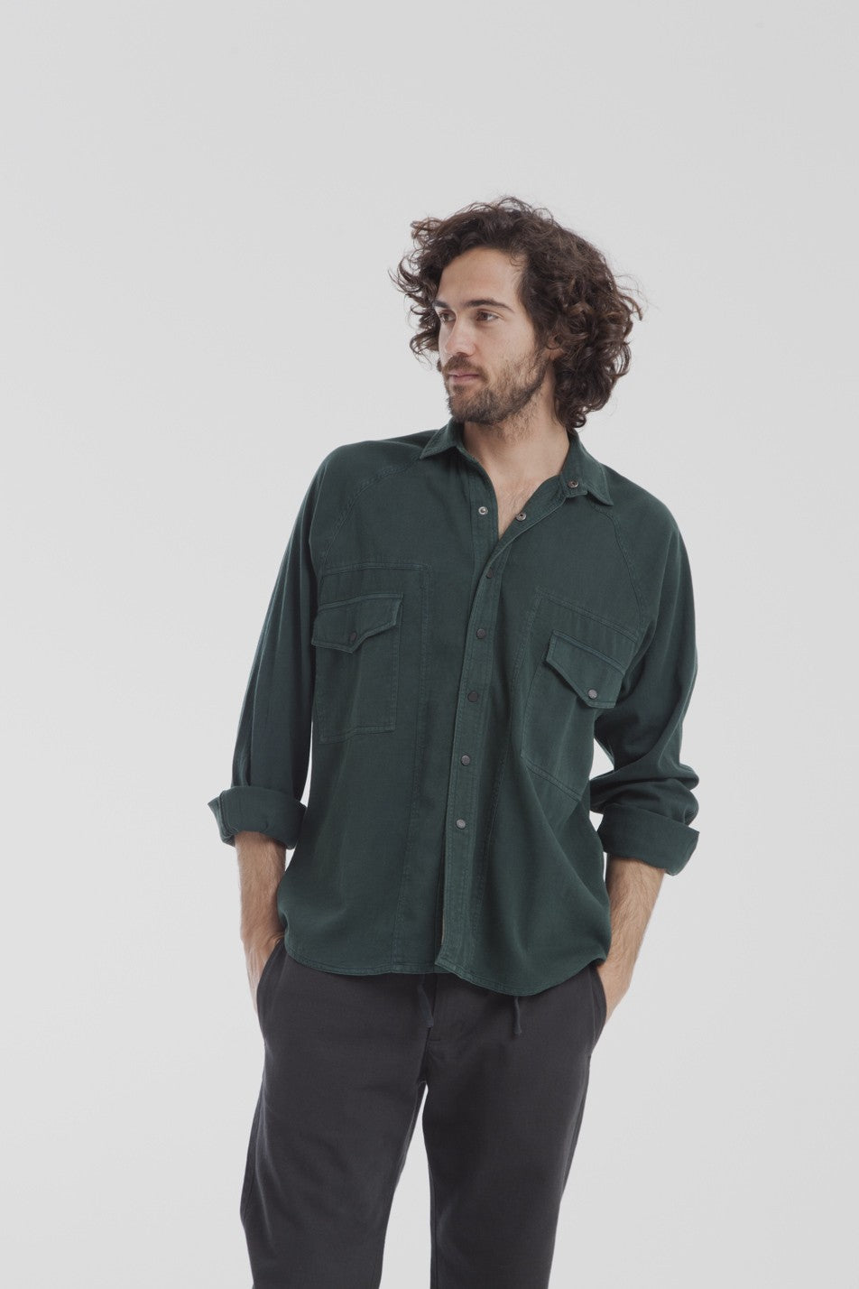 Chemise verte en coton bio - Santi