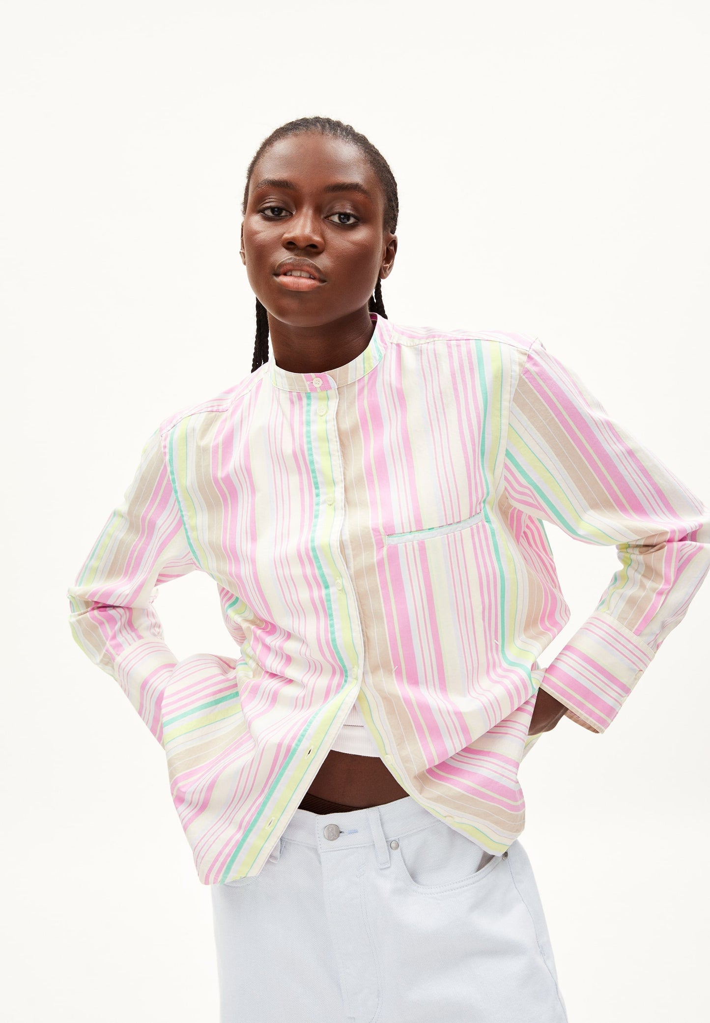 Chemise multicolore à rayures en coton bio - sennaama stripes white