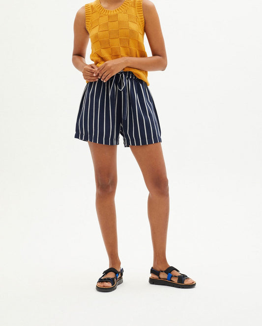 Short court ample rayé marine en coton bio - NAVY STRIPPED GERANIO SHORTS