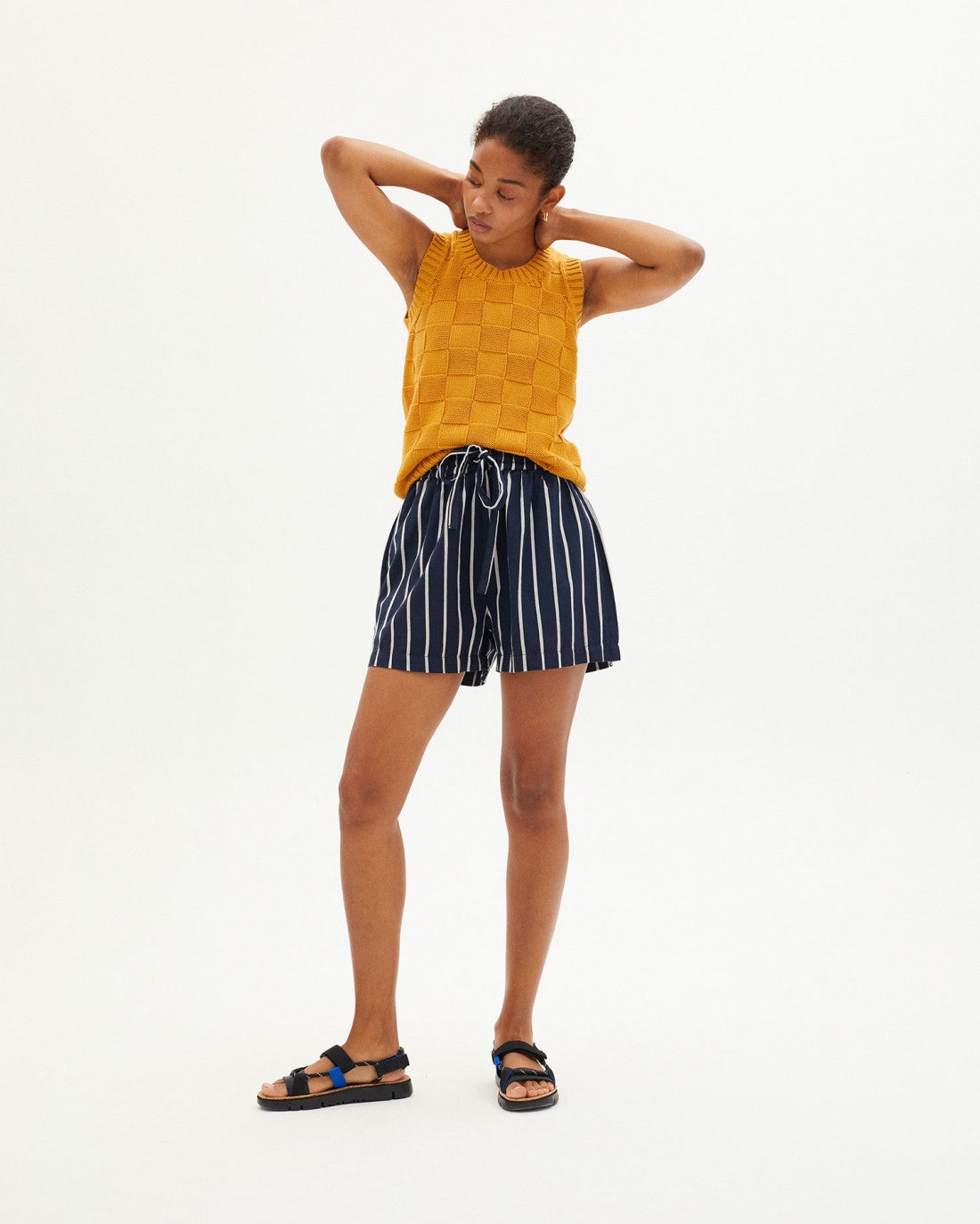 Short court ample rayé marine en coton bio - NAVY STRIPPED GERANIO SHORTS