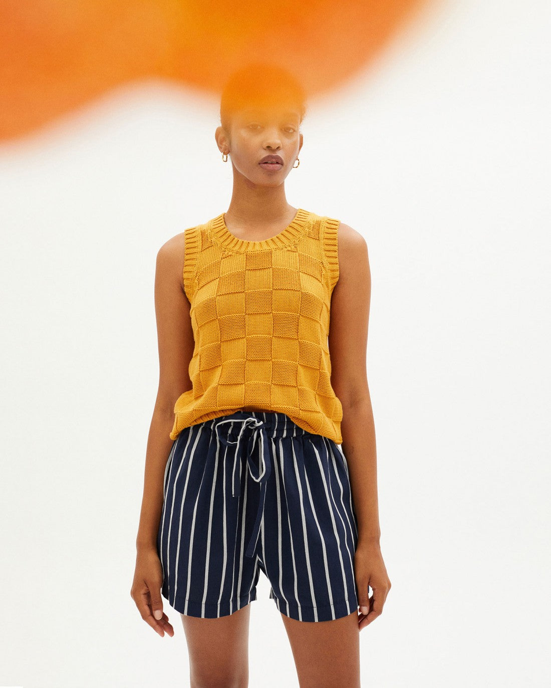 Short court ample rayé marine en coton bio - NAVY STRIPPED GERANIO SHORTS