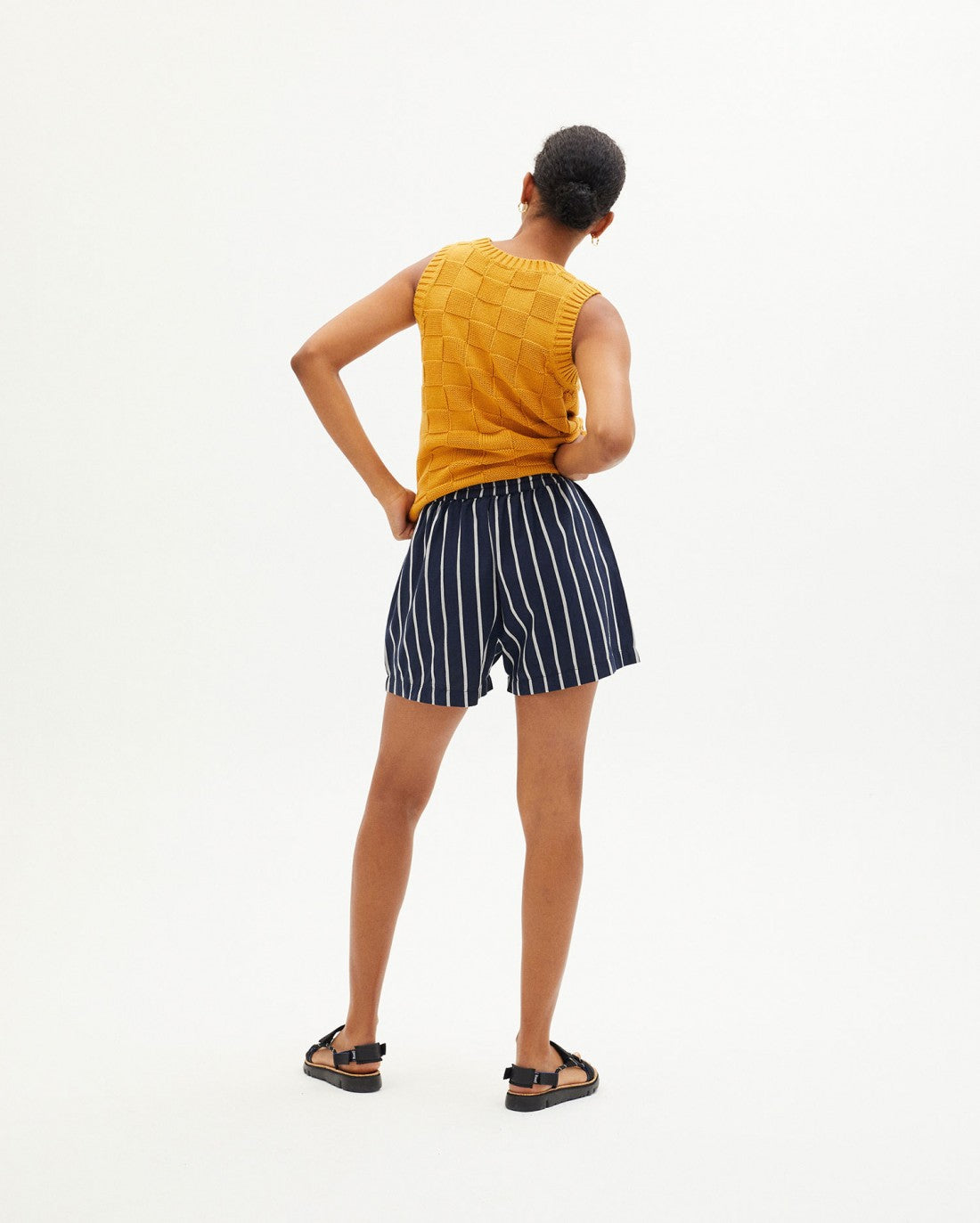 Short court ample rayé marine en coton bio - NAVY STRIPPED GERANIO SHORTS