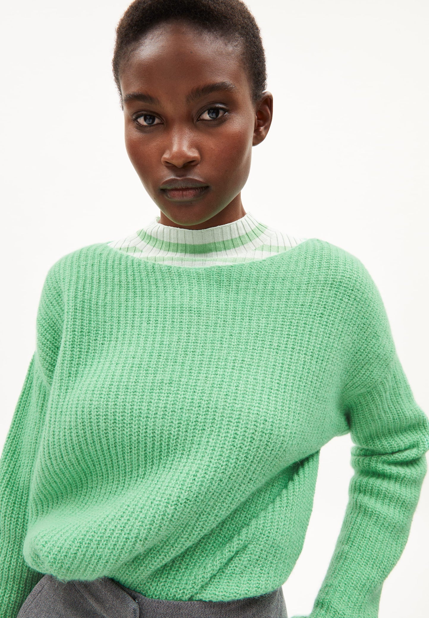 Pull vert pomme maille en coton bio, laine et alpaga - siaana apple neon