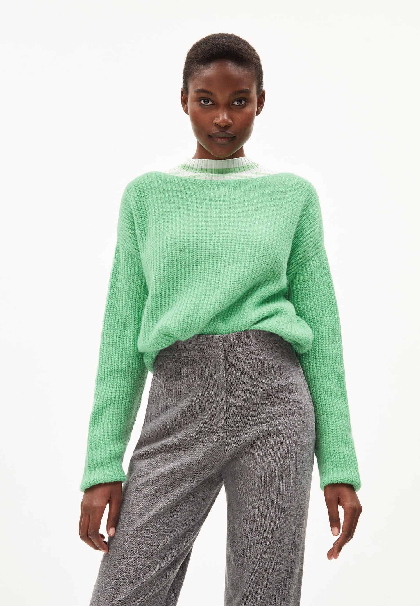 Pull vert pomme maille en coton bio, laine et alpaga - siaana apple neon