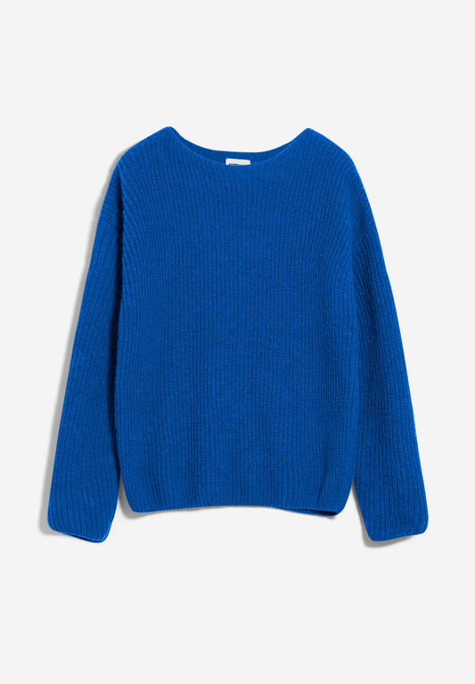 Pul bleu électrique maille en coton bio, laine et alpaga - siaana dynamo blue