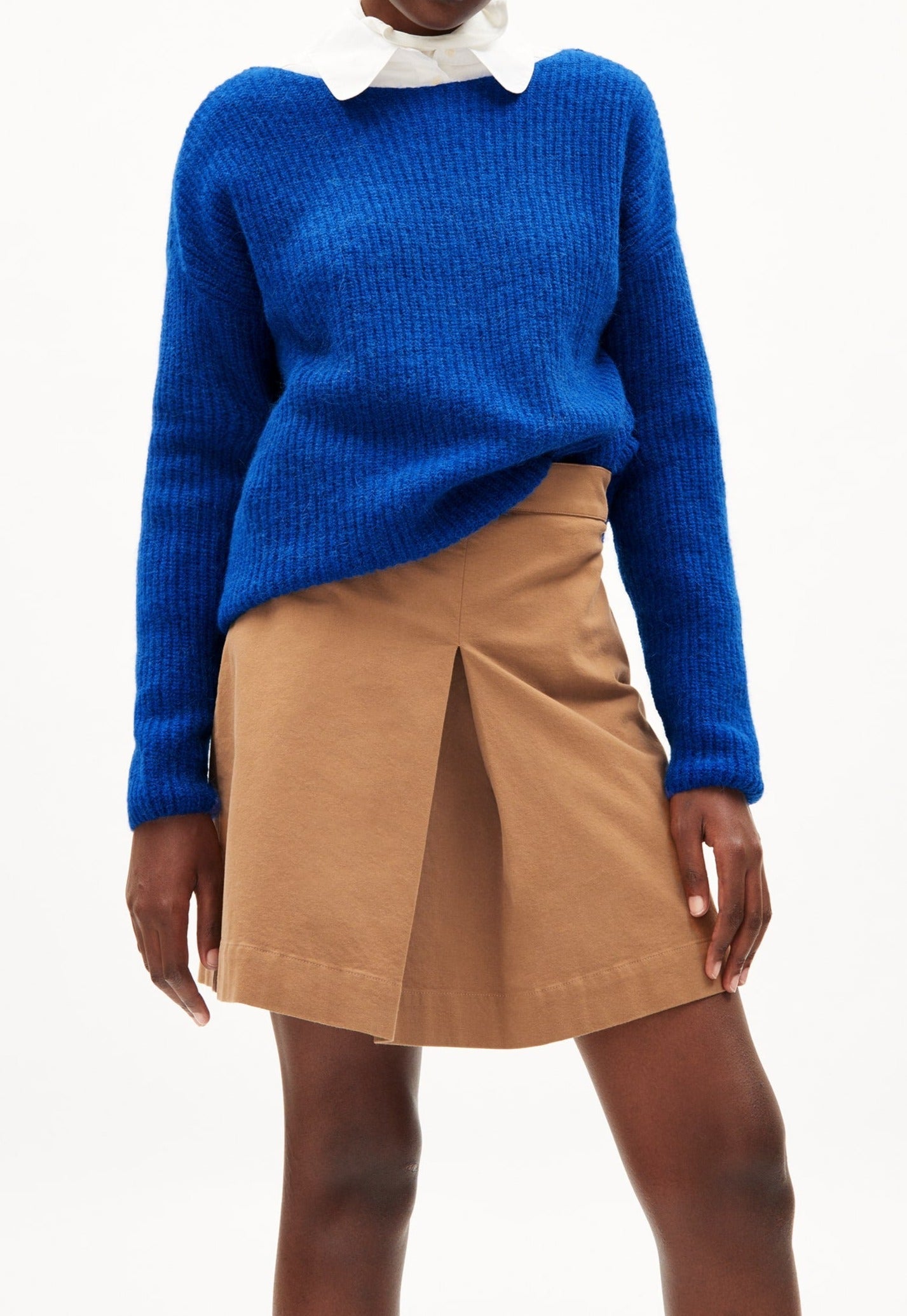 Pul bleu électrique maille en coton bio, laine et alpaga - siaana dynamo blue