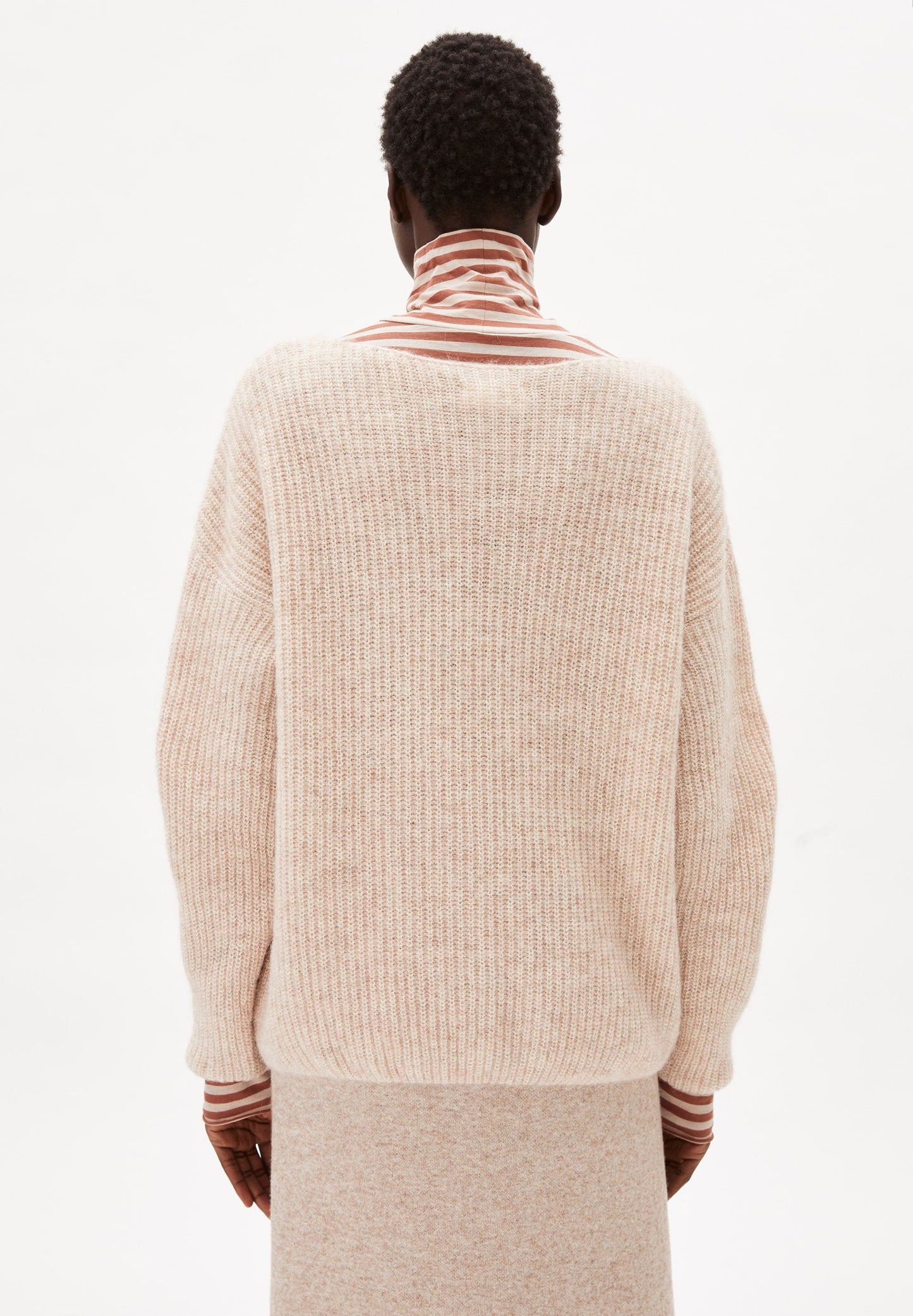 Pull écru maille en coton bio, laine et alpaga - siaana kinoko melange-oatmilk