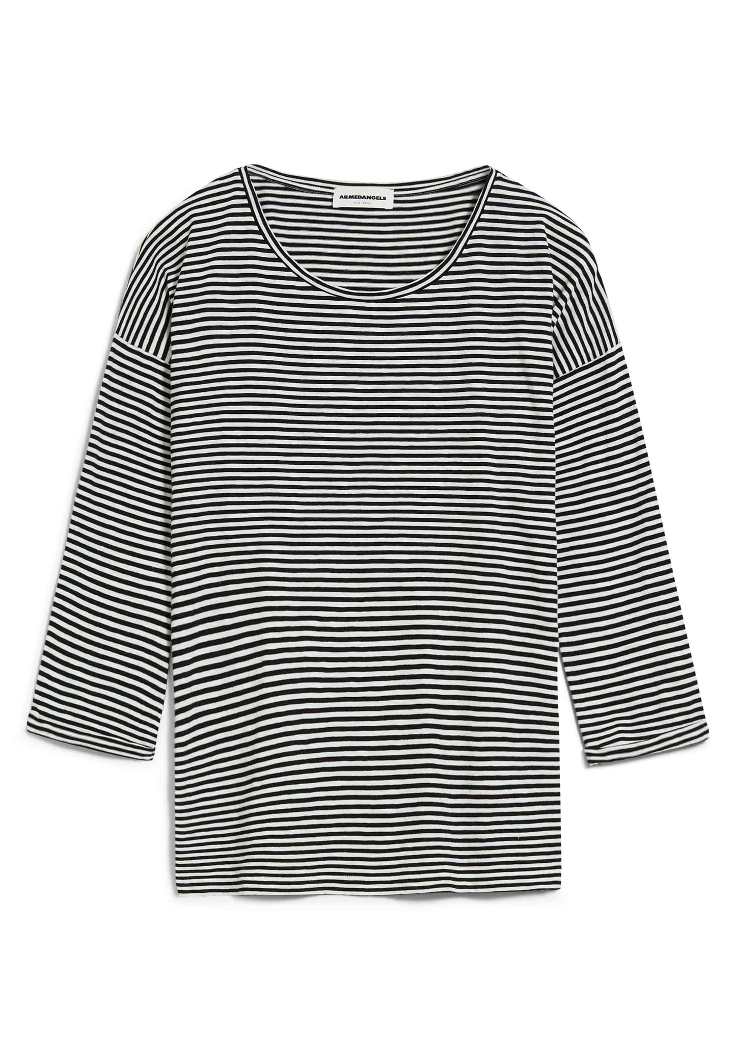 T-shirt manches 3/4 noir et écru en coton bio - sianaa lovely stripes black-oatmilk