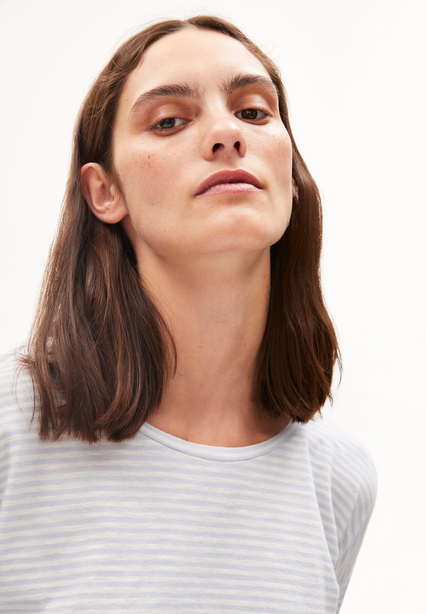 T-shirt manches 3/4 bleu ciel et écru en coton bio - sianaa lovely stripes sky-oatmilk