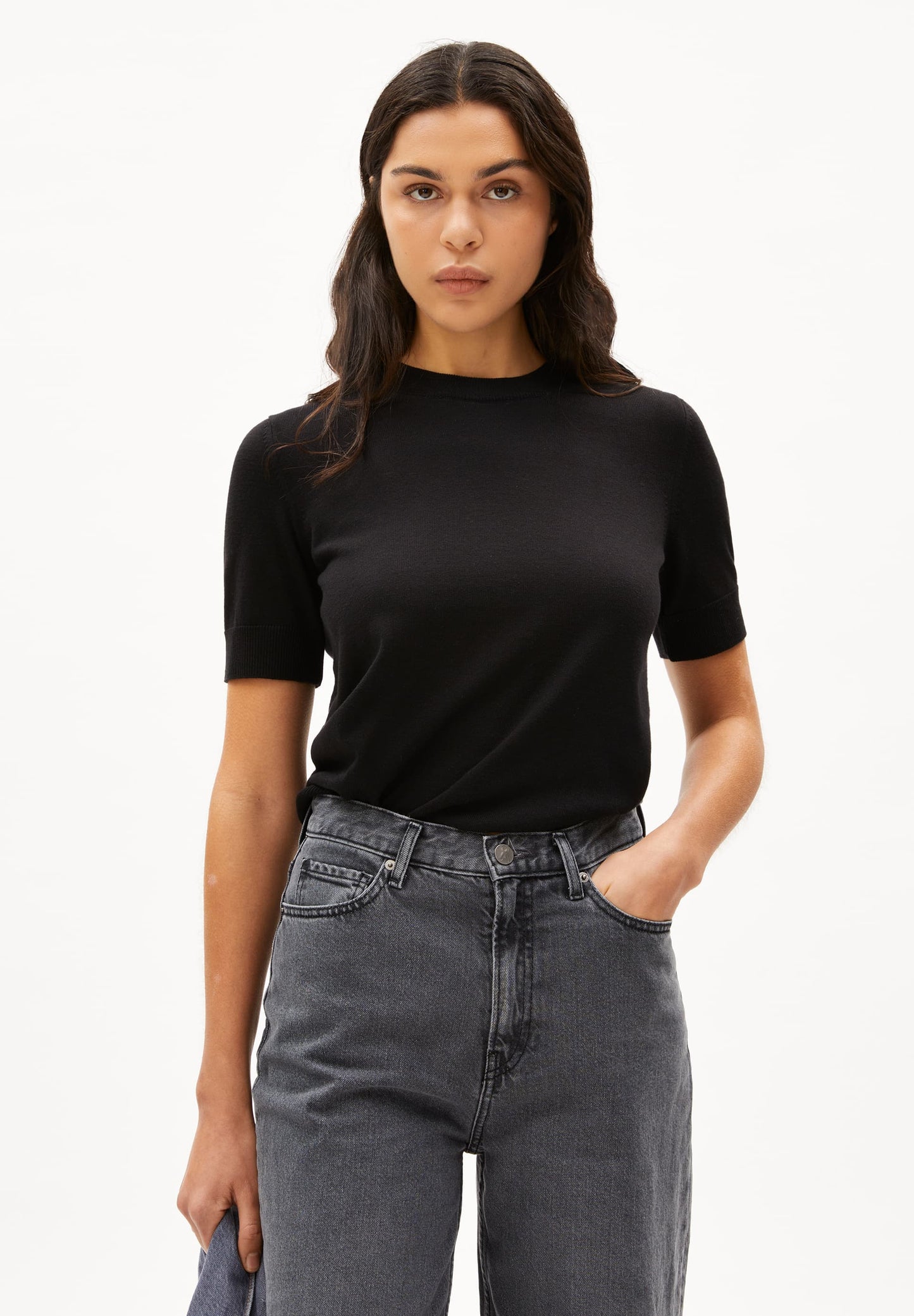 Top maille en coton bio et tencel | noir "siljiaas - black"