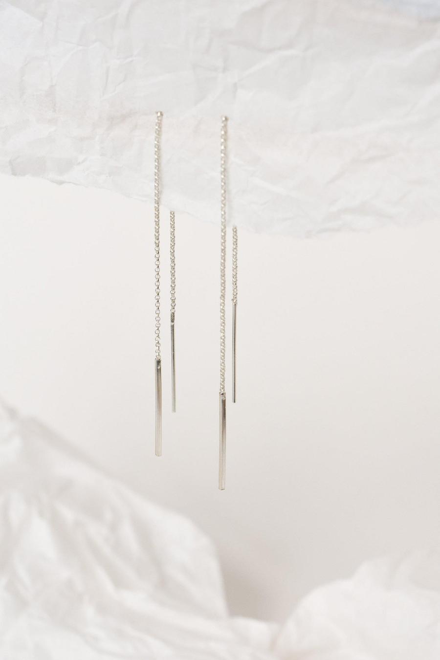 Boucles d'oreilles pendantes en argent recyclé - Squared Threader Earrings