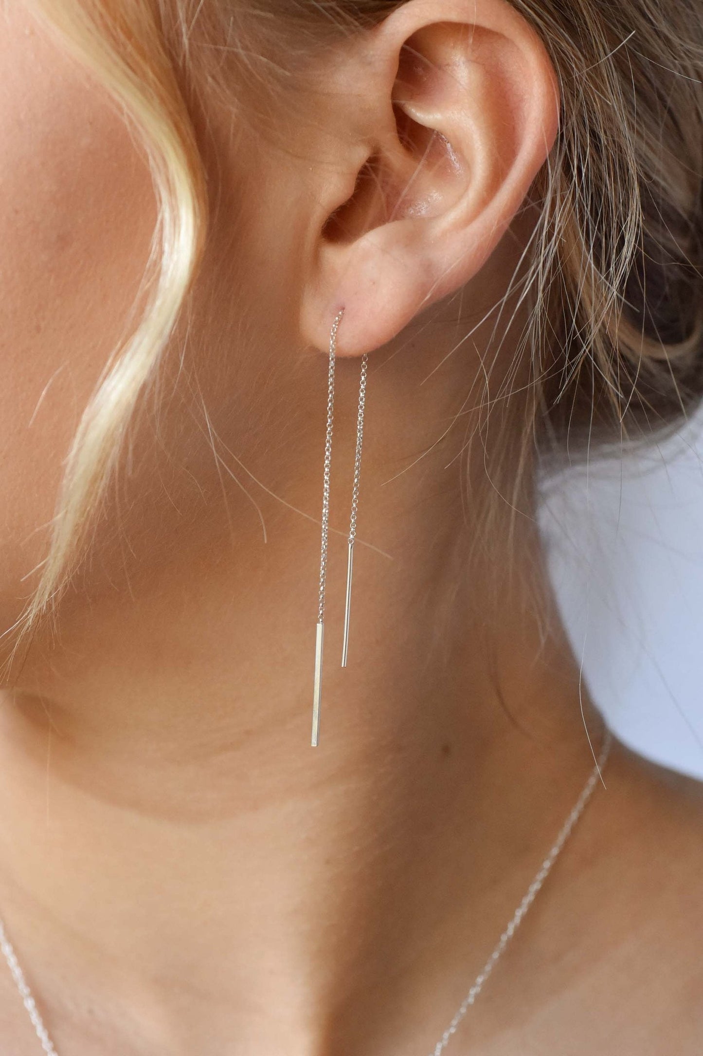 Boucles d'oreilles pendantes en argent recyclé - Squared Threader Earrings