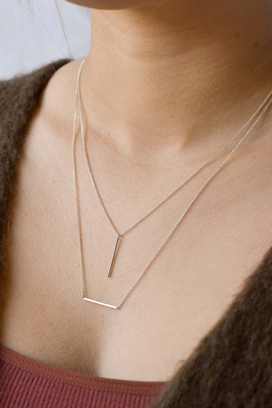 Collier en argent recyclé - Squared vertical pendant necklace
