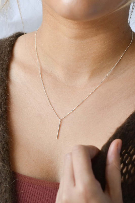 Collier en argent recyclé - Squared vertical pendant necklace