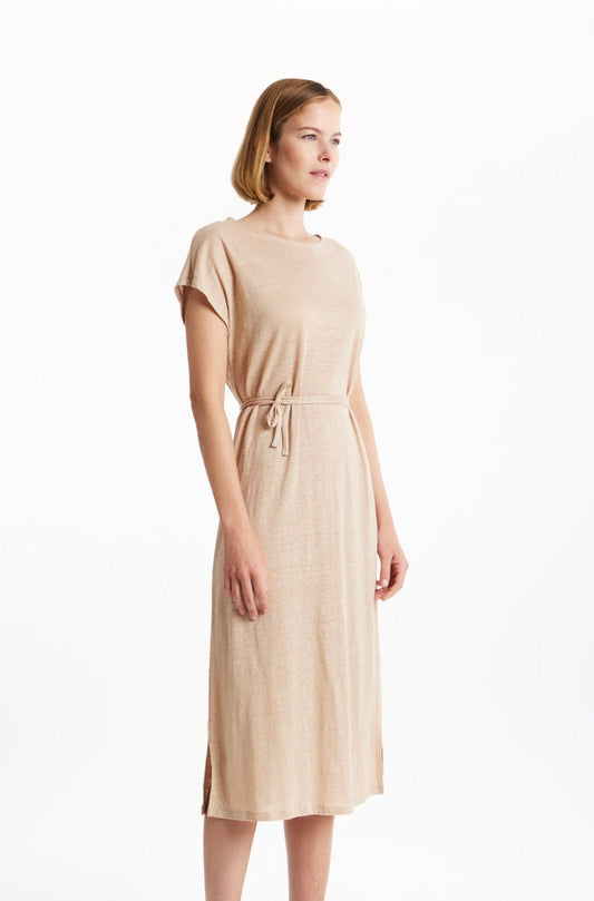 Robe midi beige en lin bio - silvia linen dress sand