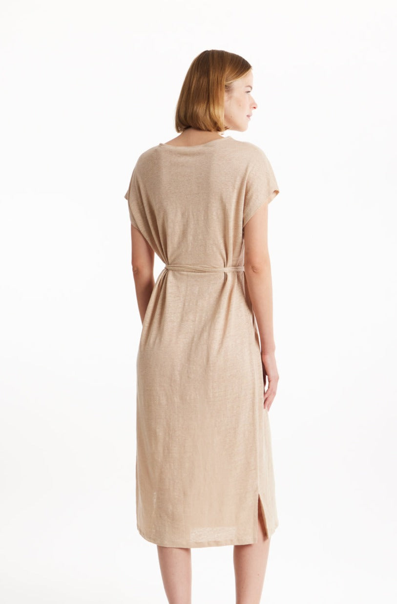 Robe midi beige en lin bio - silvia linen dress sand