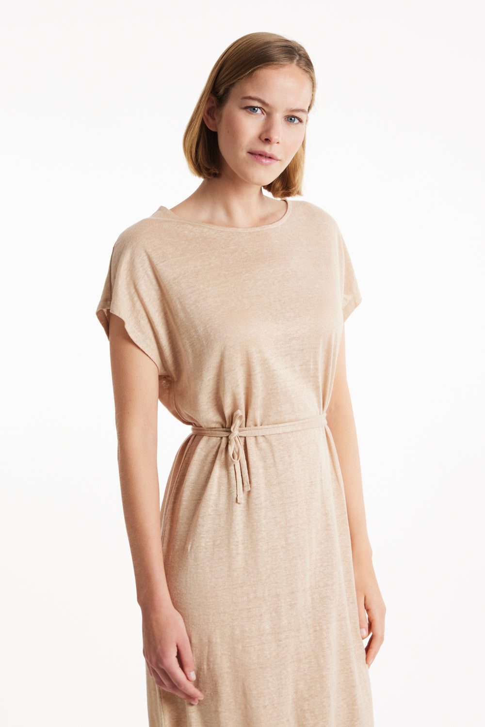 Robe midi beige en lin bio - silvia linen dress sand