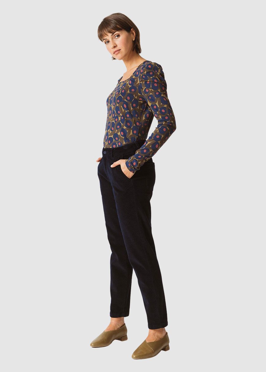 Pantalon chino velours en coton bio | marine "karlota trouser"