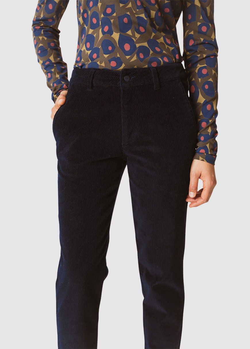 Pantalon chino velours en coton bio | marine "karlota trouser"