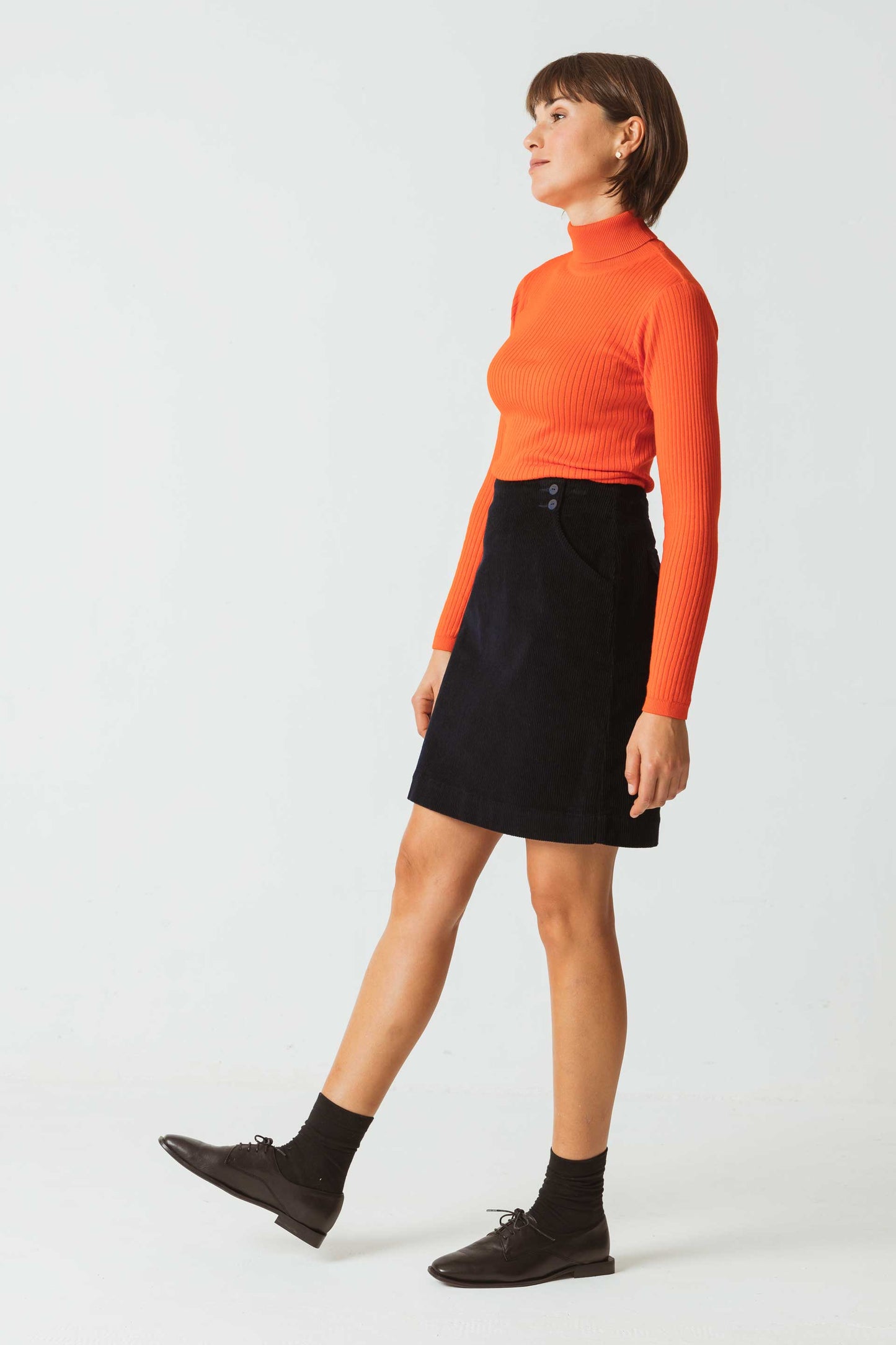 Jupe trapèze en velours côtelé de coton bio | marine "kexaa skirt - f23b9"