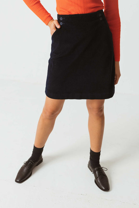 Jupe trapèze en velours côtelé de coton bio | marine "kexaa skirt - f23b9"