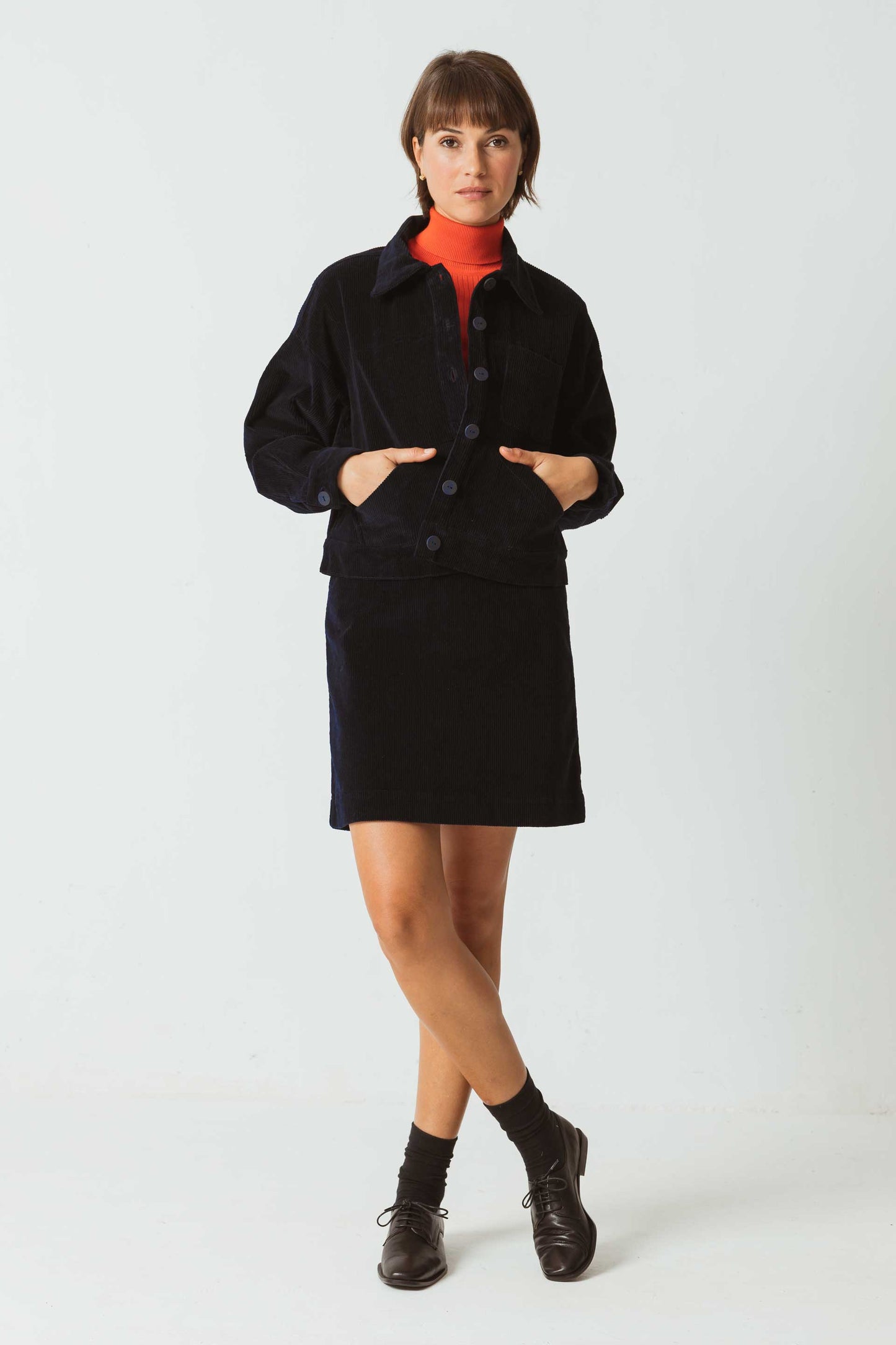 Jupe trapèze en velours côtelé de coton bio | marine "kexaa skirt - f23b9"