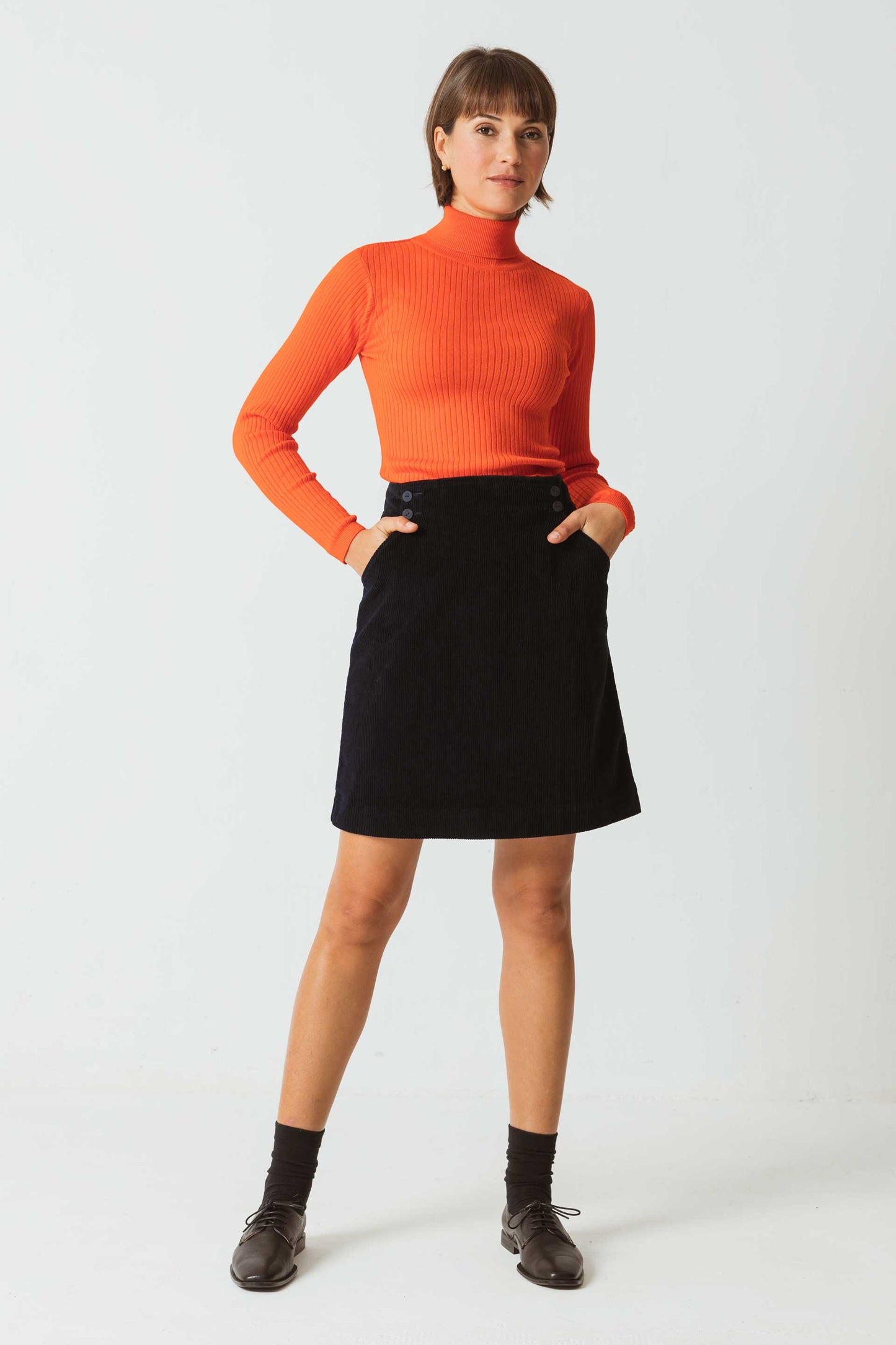 Jupe trapèze en velours côtelé de coton bio | marine "kexaa skirt - f23b9"