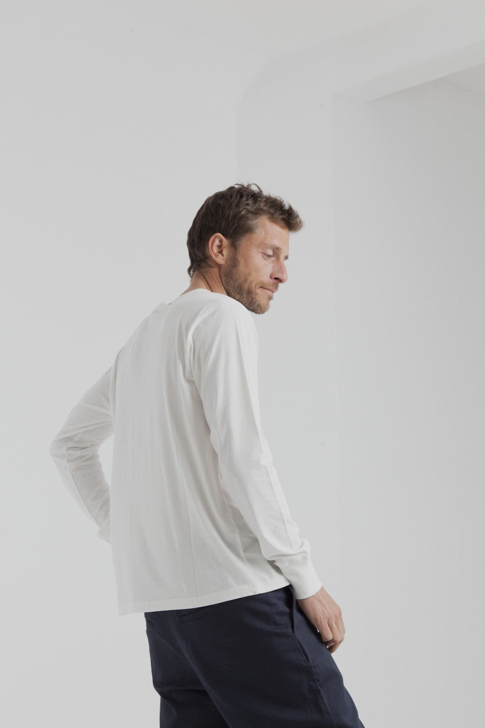 T-shirt manches longues col boutons blanc en coton bio