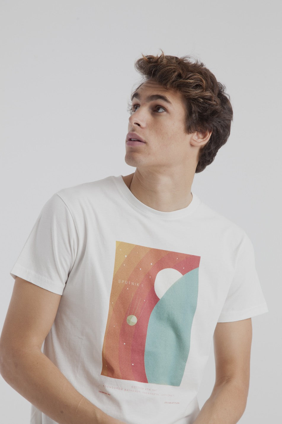 T-shirt imprimé blanc en coton bio - Sputnik