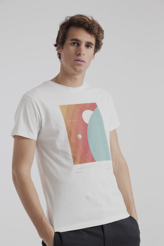 T-shirt imprimé blanc en coton bio - Sputnik
