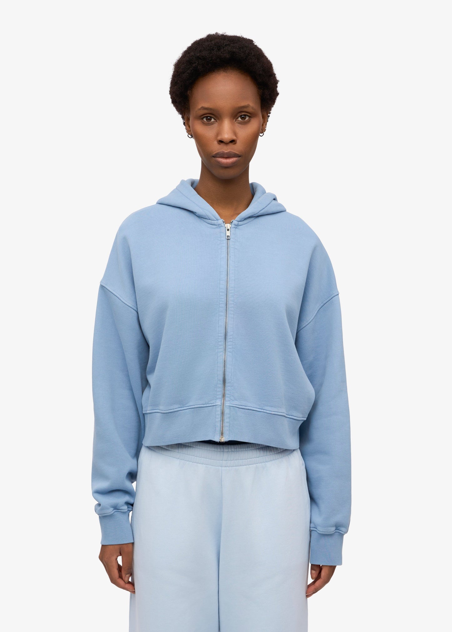Sweat court zippé en coton bio | bleu "organic crop zip hood - seaside blue"