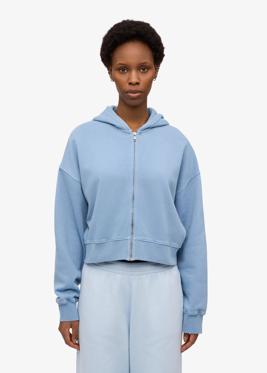 Sweat court zippé en coton bio | bleu "organic crop zip hood - seaside blue"