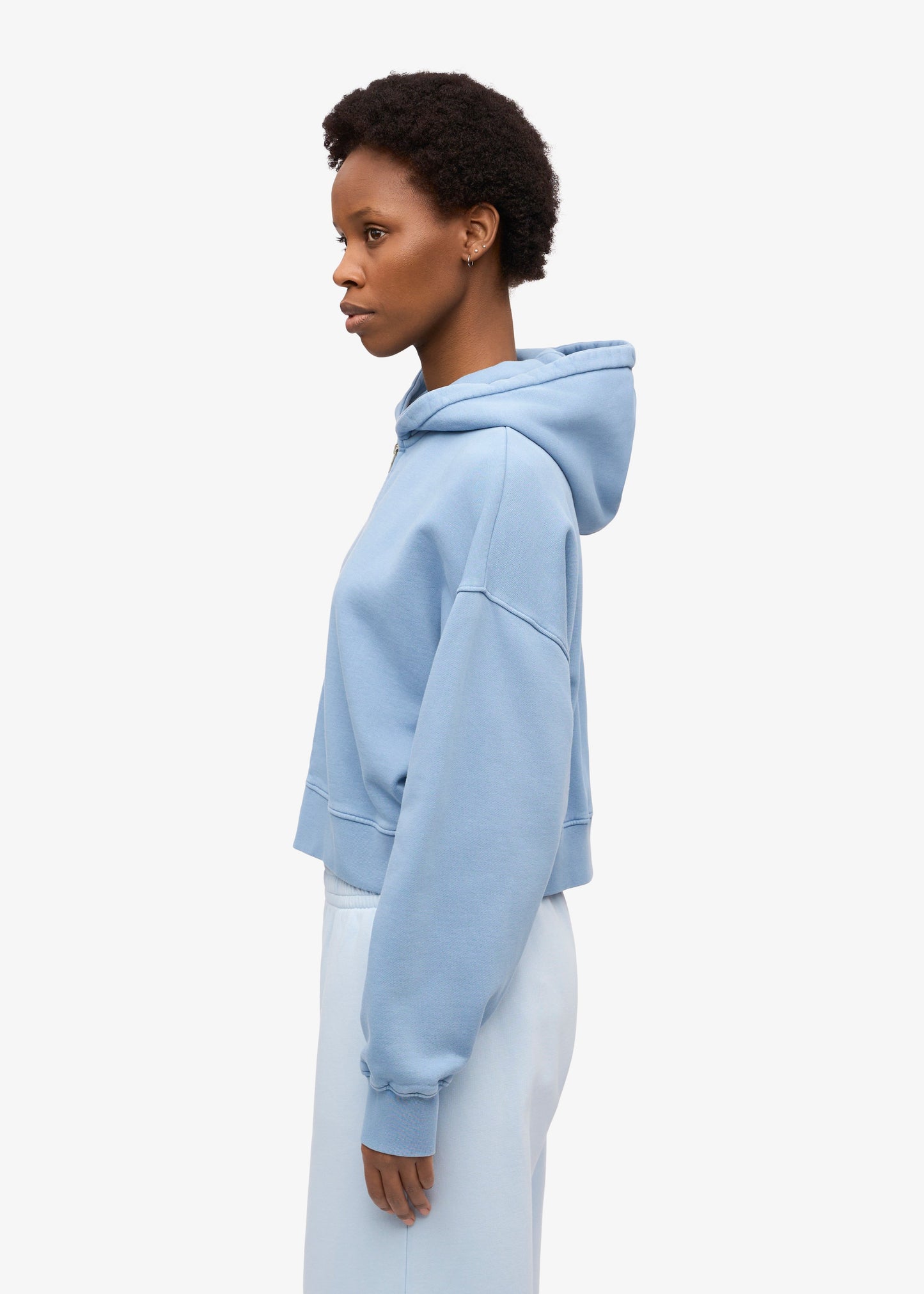 Sweat court zippé en coton bio | bleu "organic crop zip hood - seaside blue"