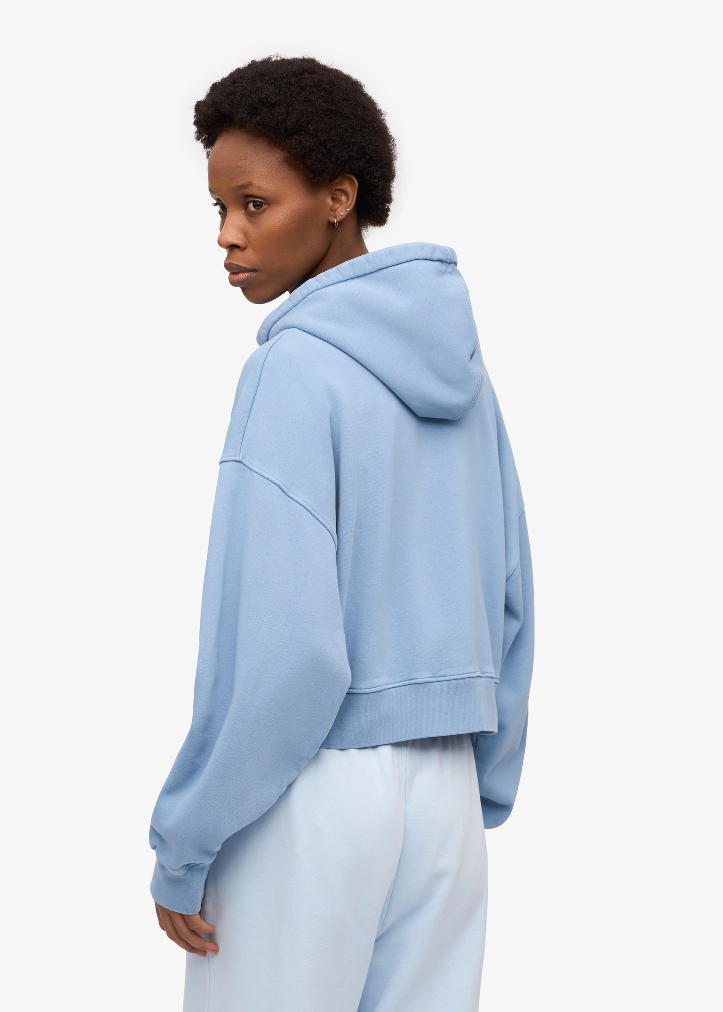 Sweat court zippé en coton bio | bleu "organic crop zip hood - seaside blue"