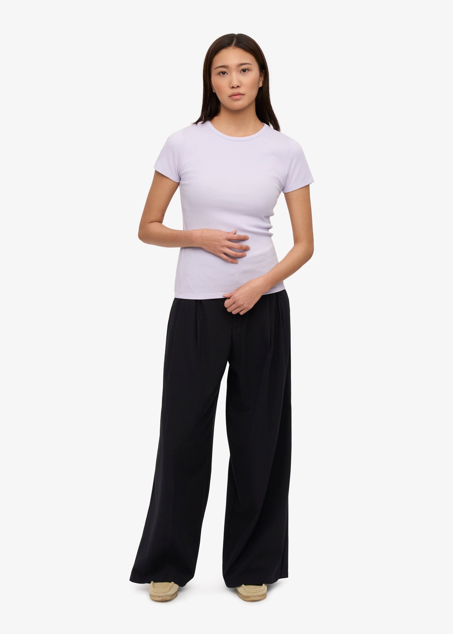T-shirt côtelé en coton biologique | violet "organic rib ss t-shirt - soft lavender"