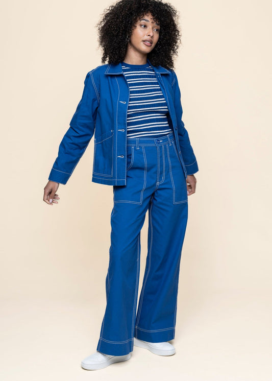 Pantalon ample en coton bio | bleu "workwear pants vara canvas surf blue - surf the web"