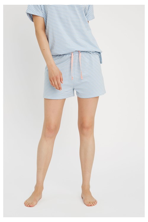 Short pyjama rayé bleu clair en coton bio