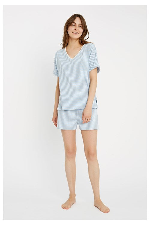 Short pyjama rayé bleu clair en coton bio