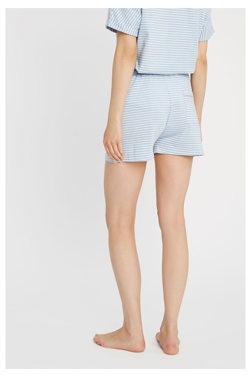 Short pyjama rayé bleu clair en coton bio