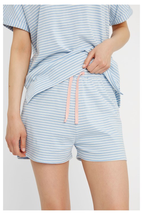Short pyjama rayé bleu clair en coton bio