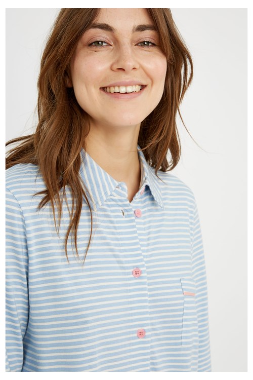 Chemise pyjama rayée bleue en coton bio