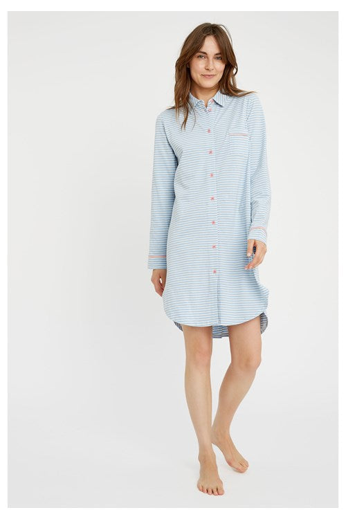 Chemise pyjama rayée bleue en coton bio