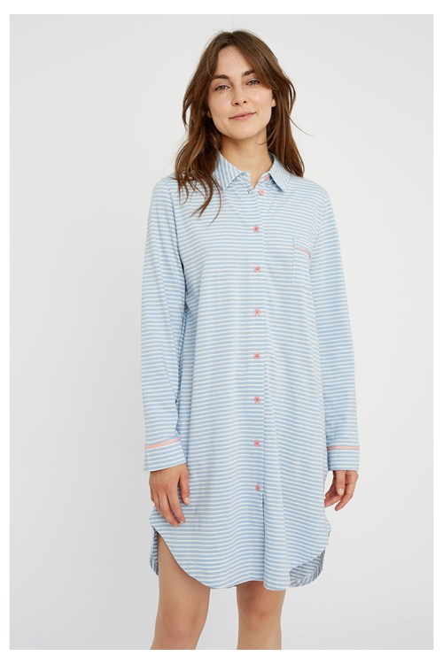 Chemise pyjama rayée bleue en coton bio